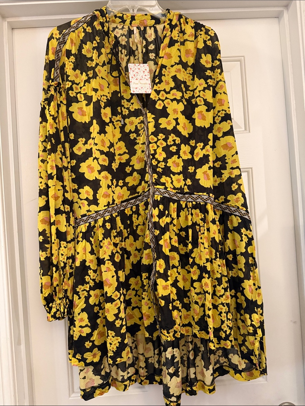 Free People Yellow Floral Boho Tiered Tunic Shirt or Dress( Oversized)